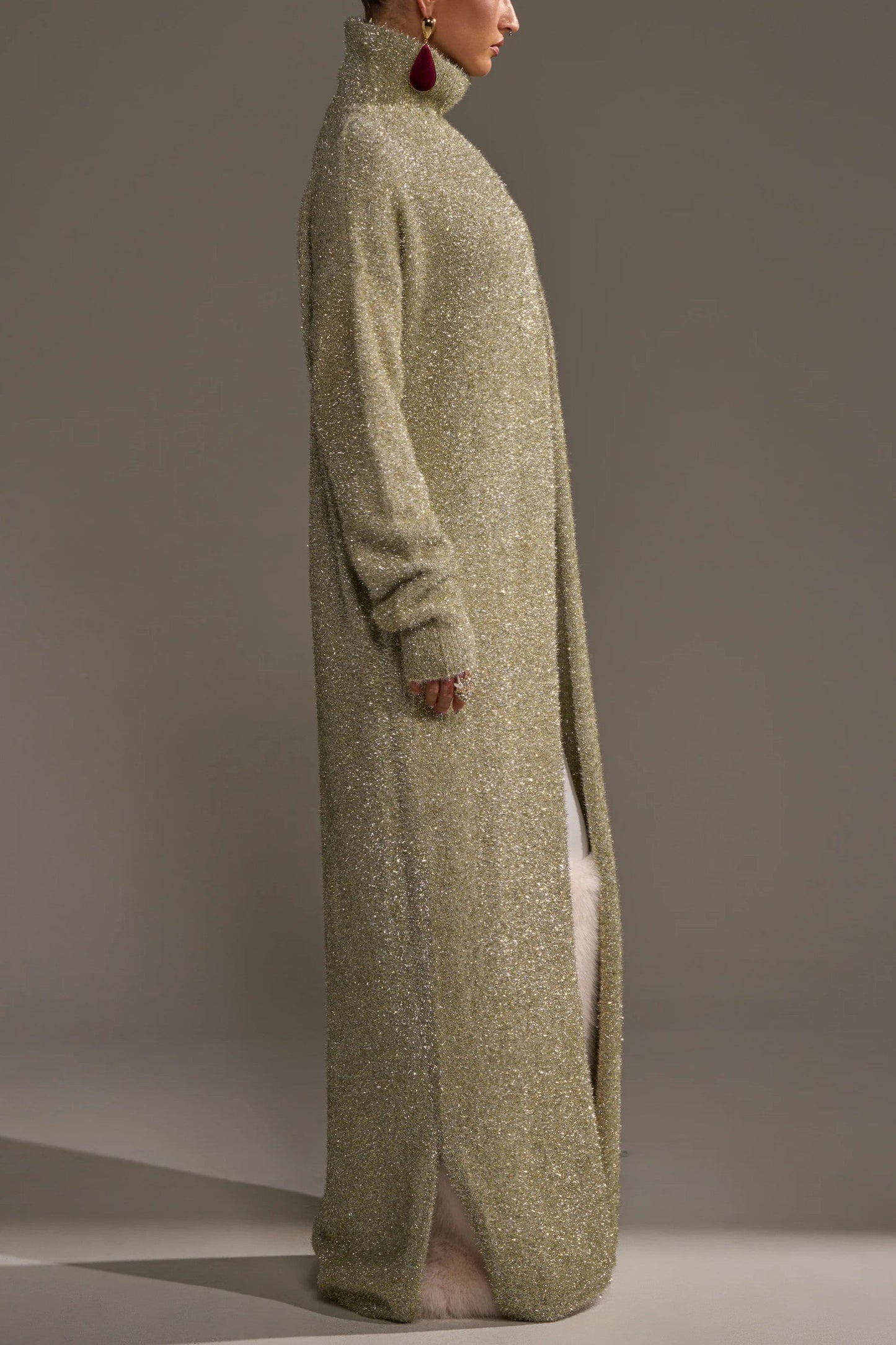 Green Long-sleeved Metallic Sweater