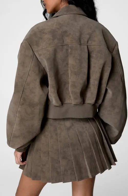 Brown Faux Suede Bomber Jacket Suit（Free shipping）