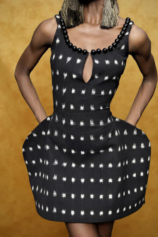 Black Strappy Printed Dress