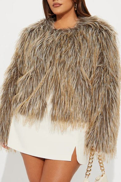Faux Fur Open Front Loose Fluffy Coat