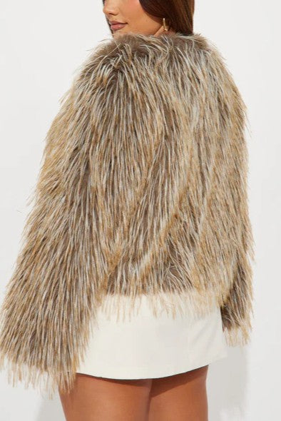 Faux Fur Open Front Loose Fluffy Coat