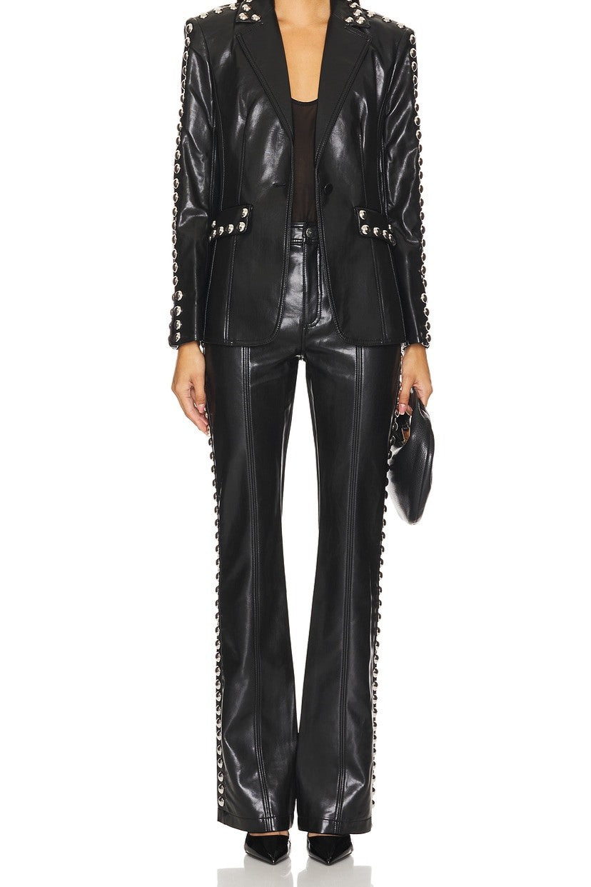 Black Leather Jacket With Studded Design