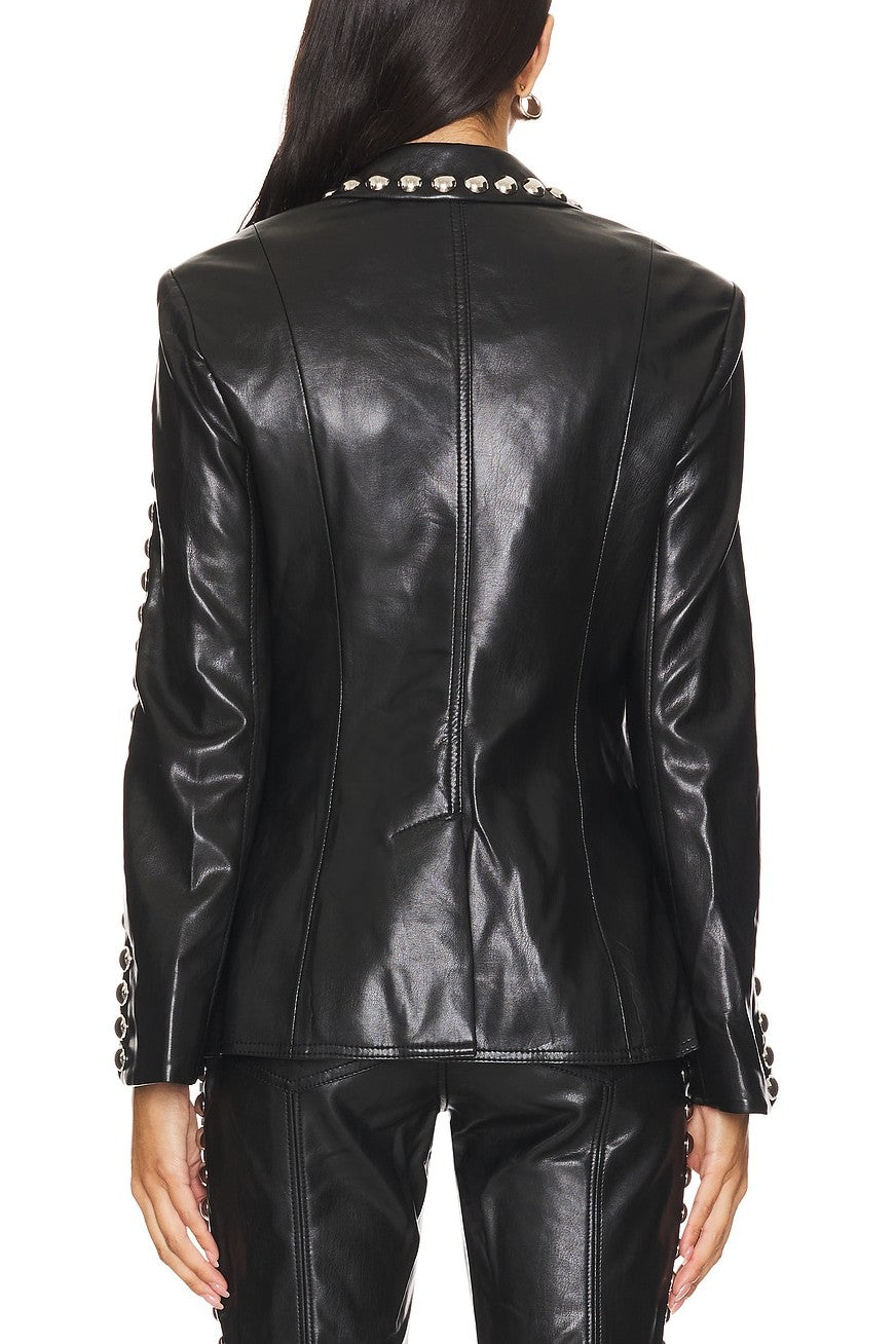 Black Leather Jacket With Studded Design