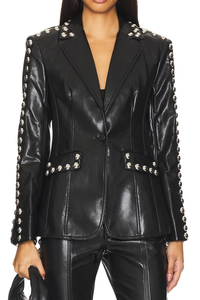 Black Leather Jacket With Studded Design