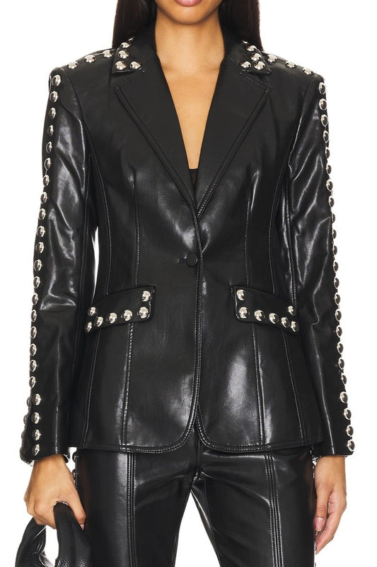 Black Leather Jacket With Studded Design