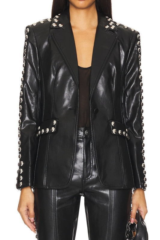 Black Leather Jacket With Studded Design