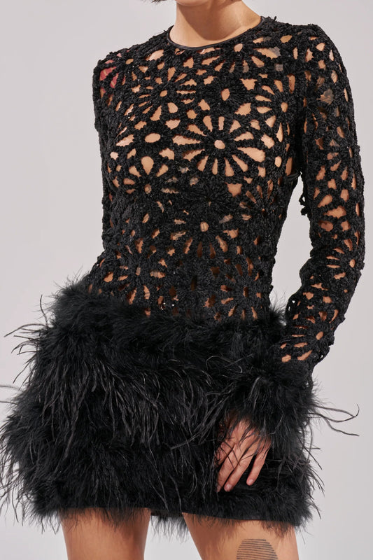 Feathered Knit Crochet Mini Dress