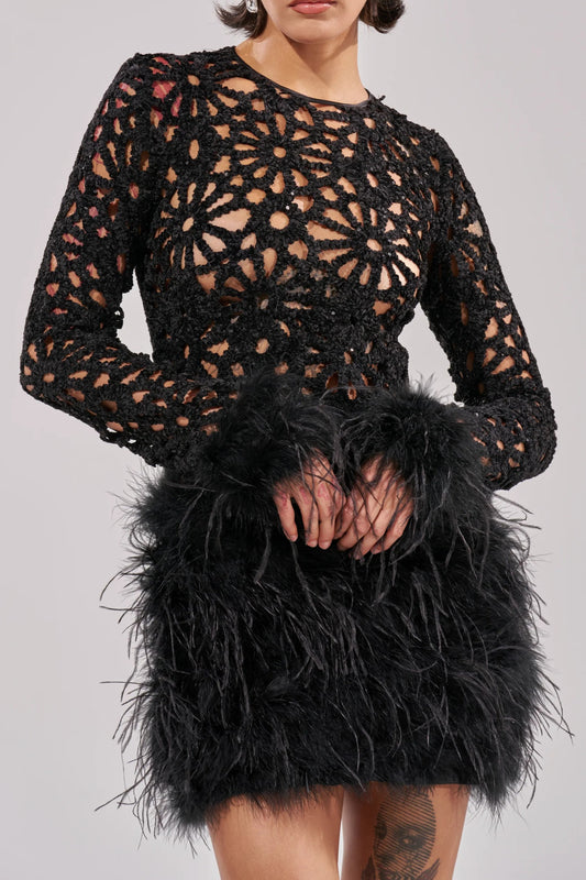 Feathered Knit Crochet Mini Dress