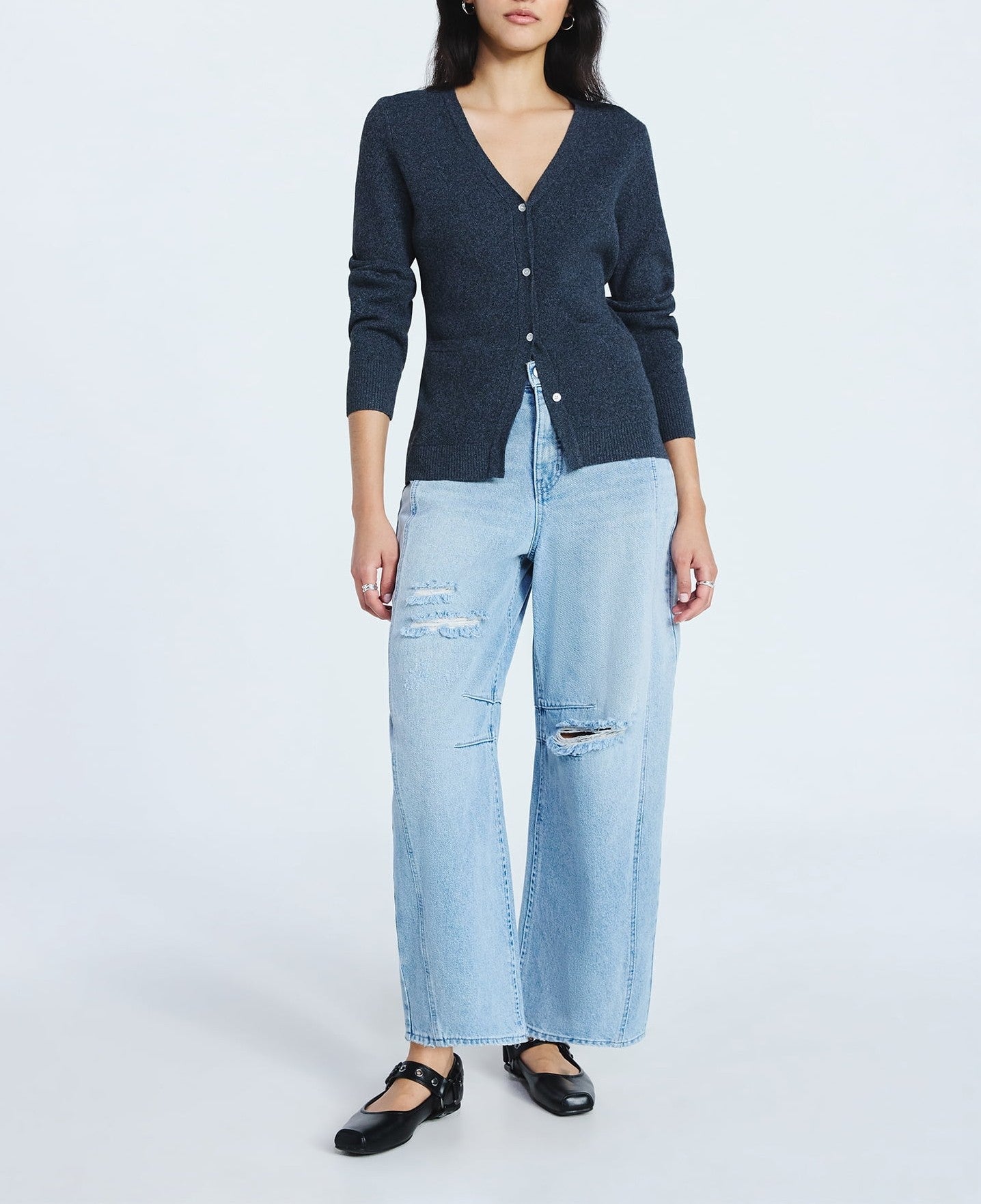 V Neck Cardigan Sweater and Sweater Knit Barrel Pants Set