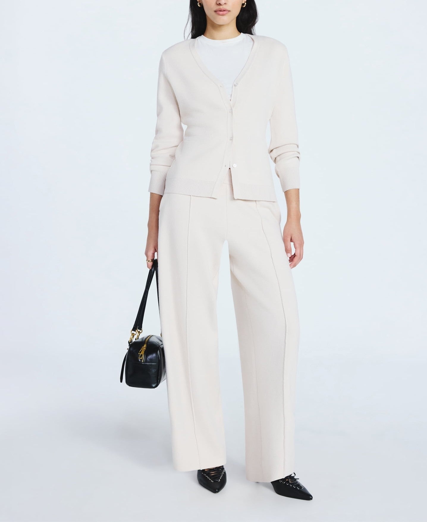 V Neck Cardigan Sweater and Sweater Knit Barrel Pants Set