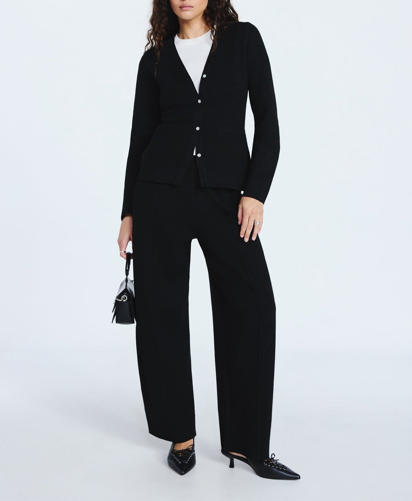 V Neck Cardigan Sweater and Sweater Knit Barrel Pants Set