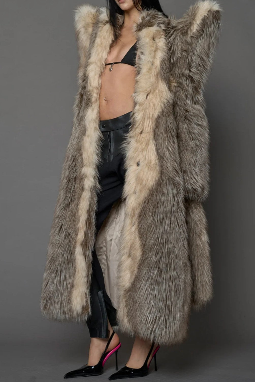 Faux Fur Coat With Design