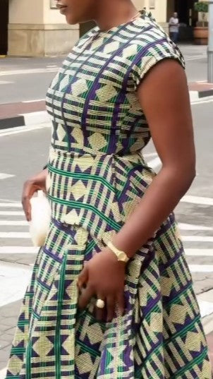 Green And White Checkered Long Dress