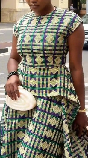 Green And White Checkered Long Dress