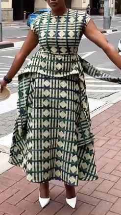 Green And White Checkered Long Dress