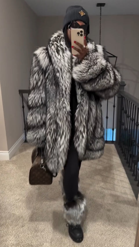 Dark Gray Long Fur Coat（Free shipping）