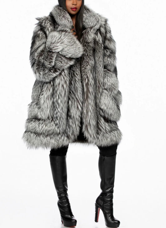 Dark Gray Long Fur Coat（Free shipping）