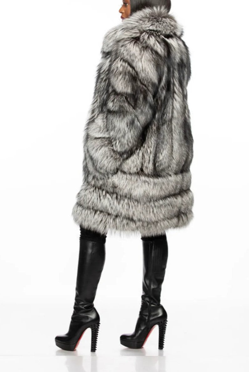 Dark Gray Long Fur Coat（Free shipping）