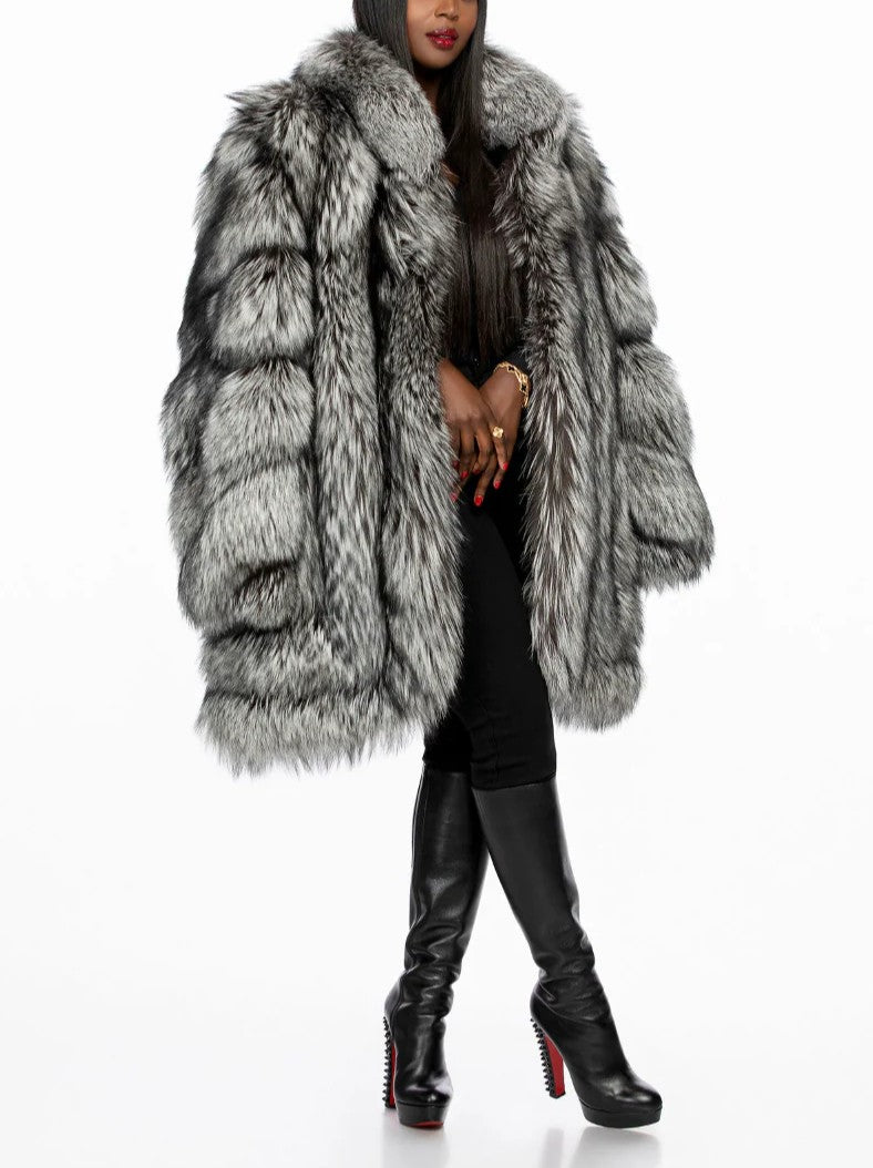 Dark Gray Long Fur Coat（Free shipping）