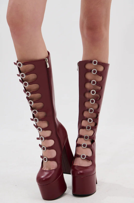 Burgundy Platform Boots