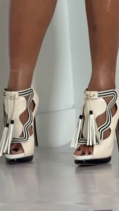 White Openwork Design High-heeled Shoes