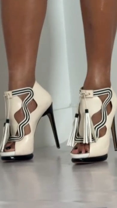 White Openwork Design High-heeled Shoes