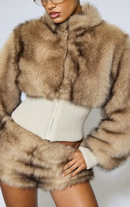 Light Brown Faux Fur Suit（Free shipping）