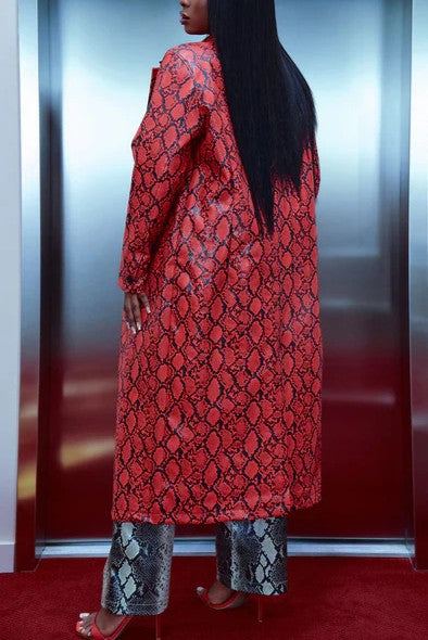 Red Patterned Leather Coat