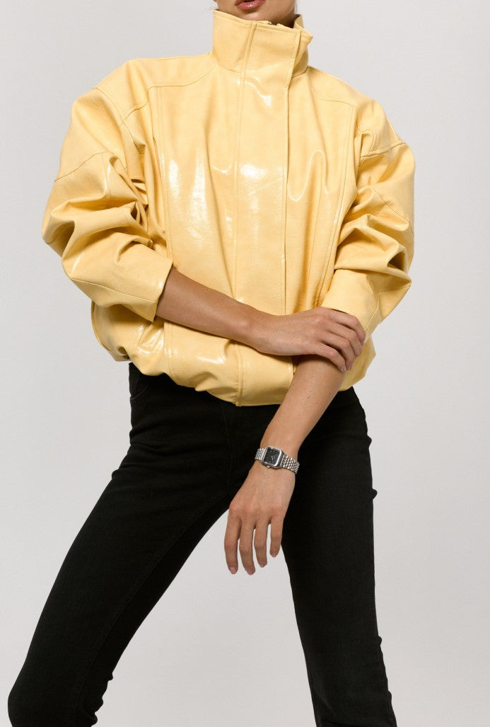 Patent Leather Eco-friendly Insulated Bomber Jacket