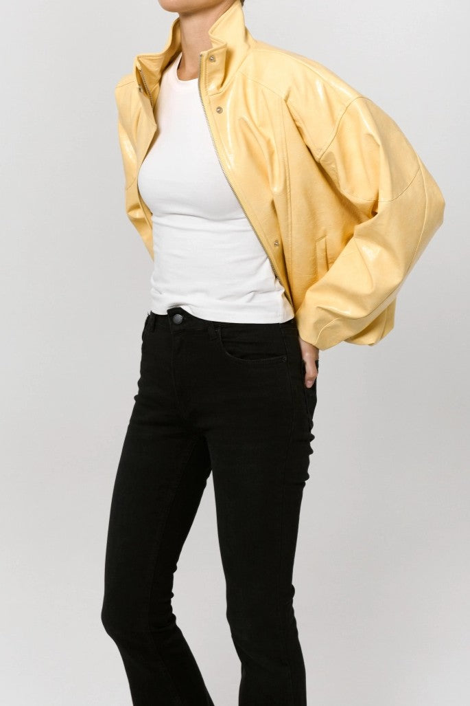 Patent Leather Eco-friendly Insulated Bomber Jacket