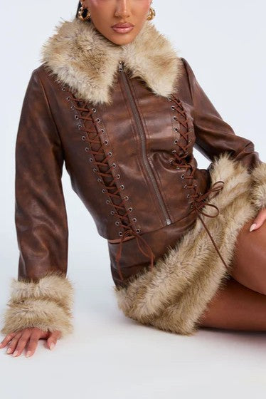 Sexy Faux Fur Trim Mini Dress Set