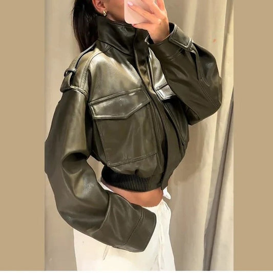 Faux Leather Short Jacket