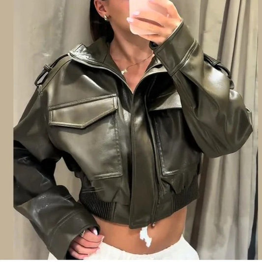 Faux Leather Short Jacket