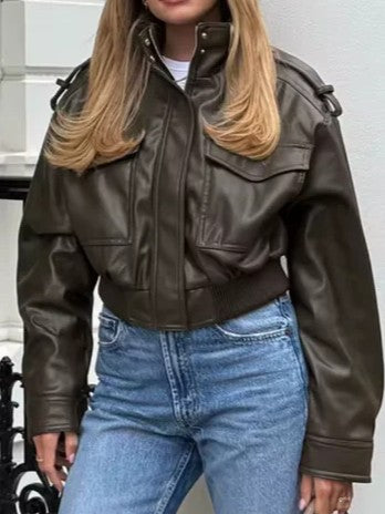 Faux Leather Short Jacket