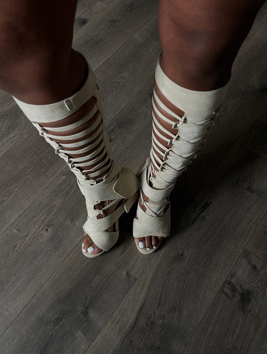 White Knee-high Boots With Cutouts