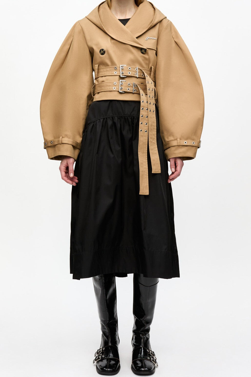 Camel Bonded Cotton Short Trench Jacket