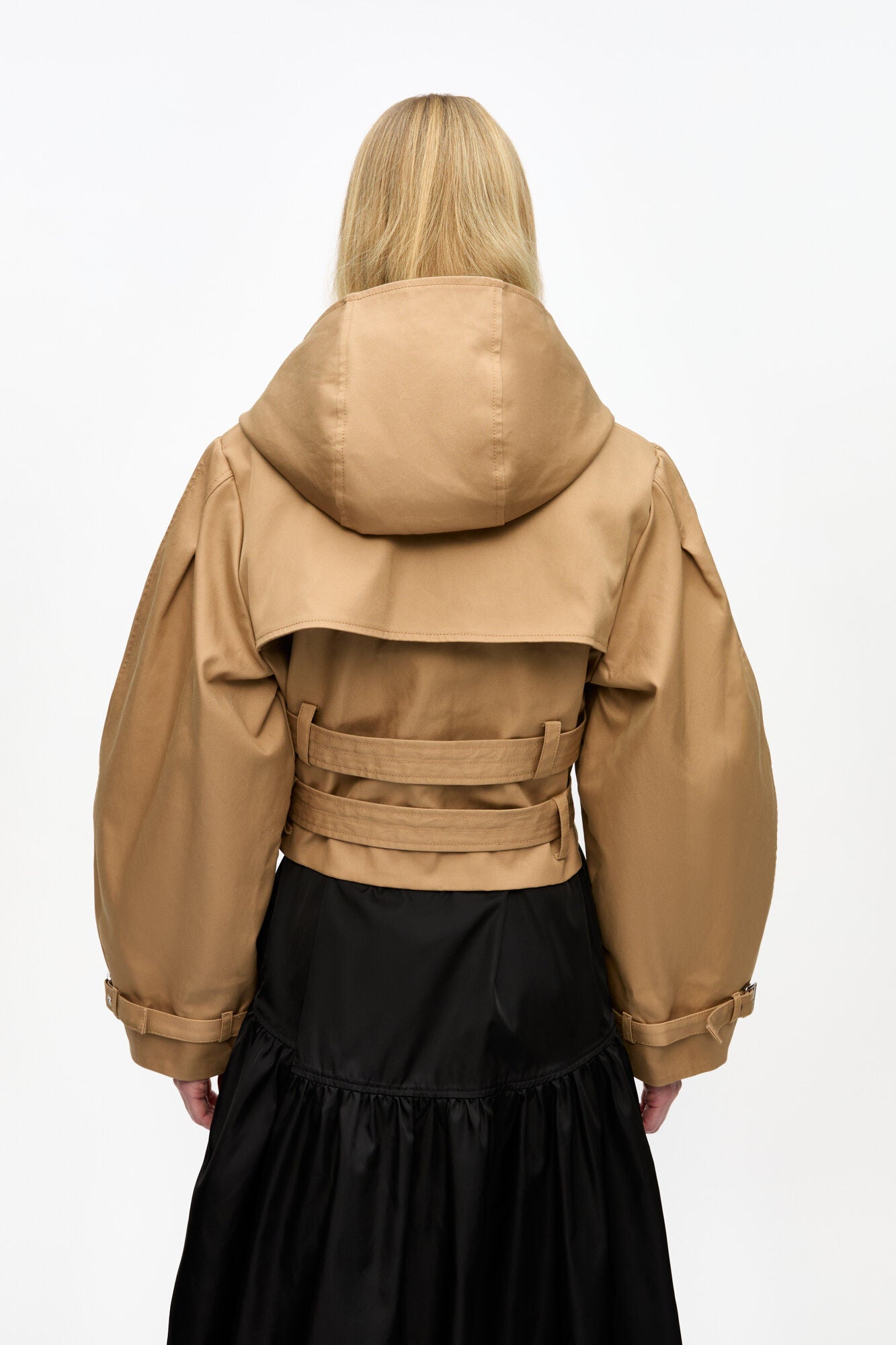 Camel Bonded Cotton Short Trench Jacket