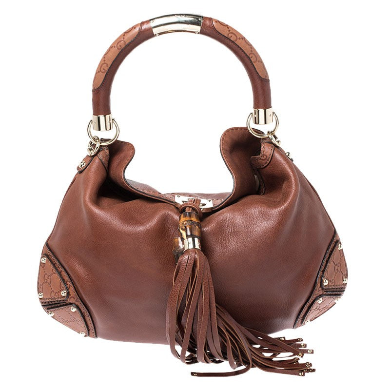 Brown Leather Medium-sized Hobo Handbag