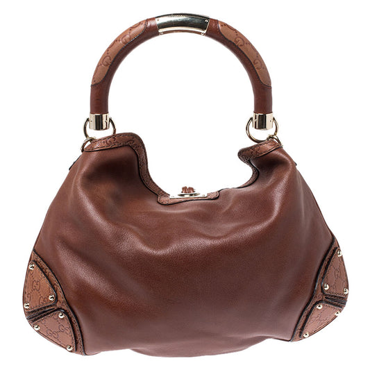 Brown Leather Medium-sized Hobo Handbag