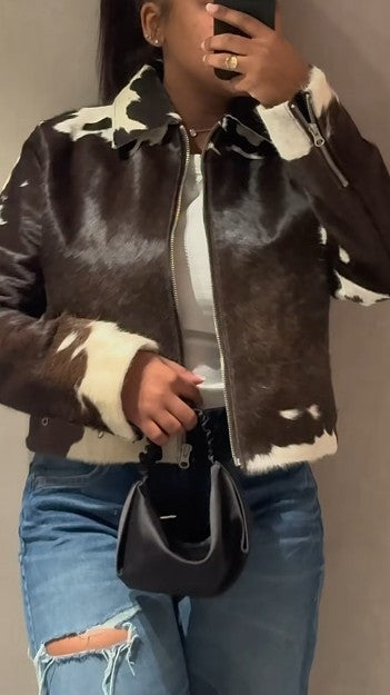 Fur-lined Animal Print Pony Hair Jacket