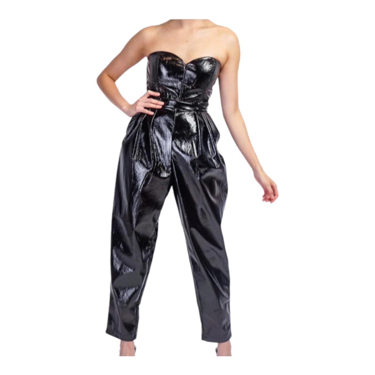 Retro-style Faux Leather Jumpsuit