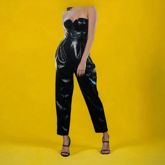 Retro-style Faux Leather Jumpsuit