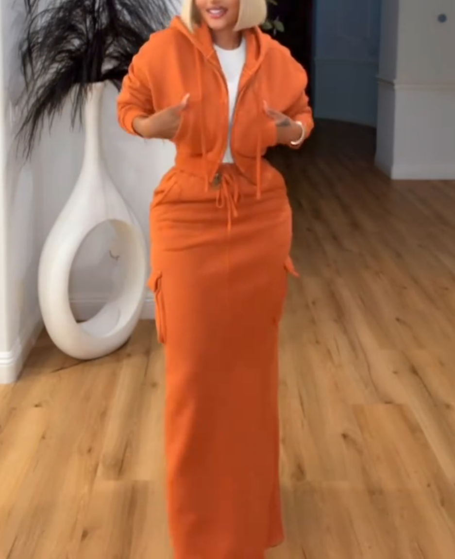 Cargo Hoodie and Cargo Skirt Set