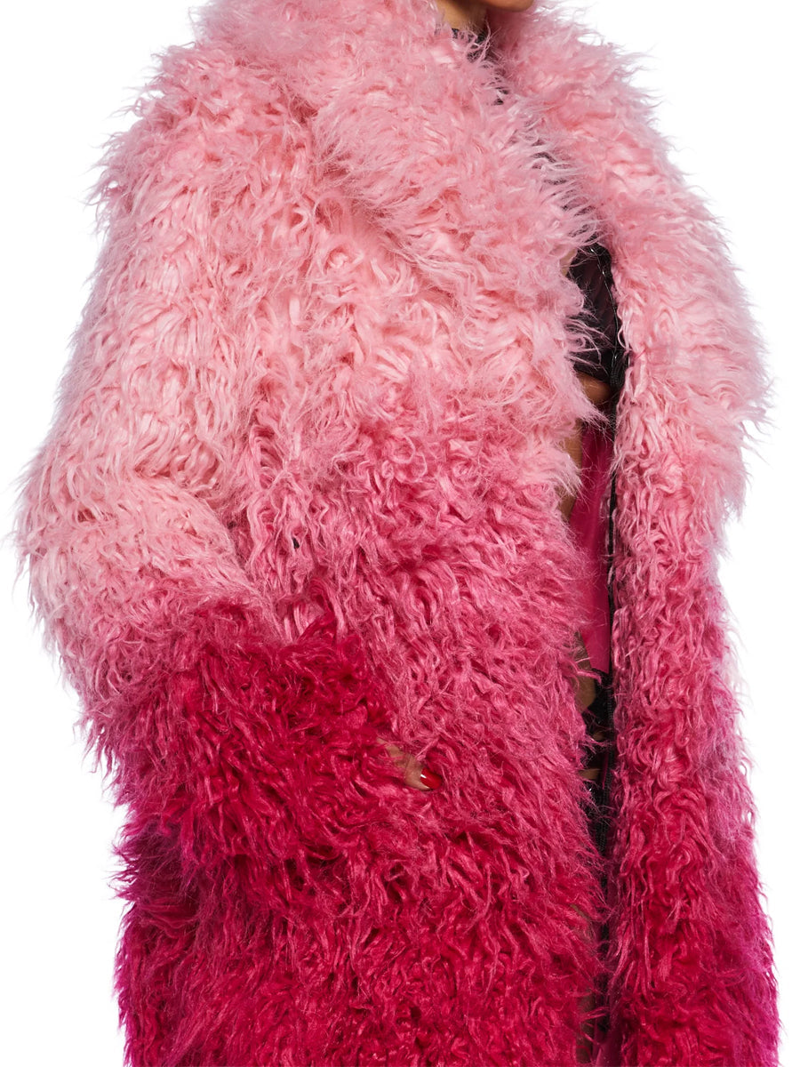 Faux Fur Notched Collar Ombre Design Coat（Free shipping）