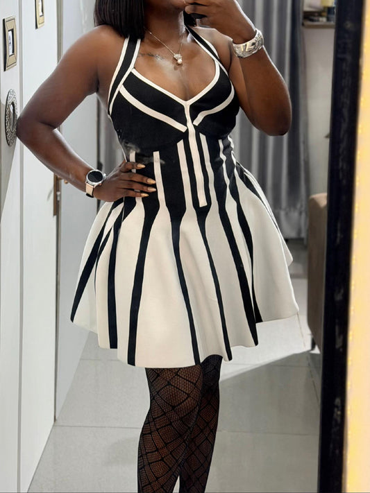 Halter Neck Color Block Mini Dress