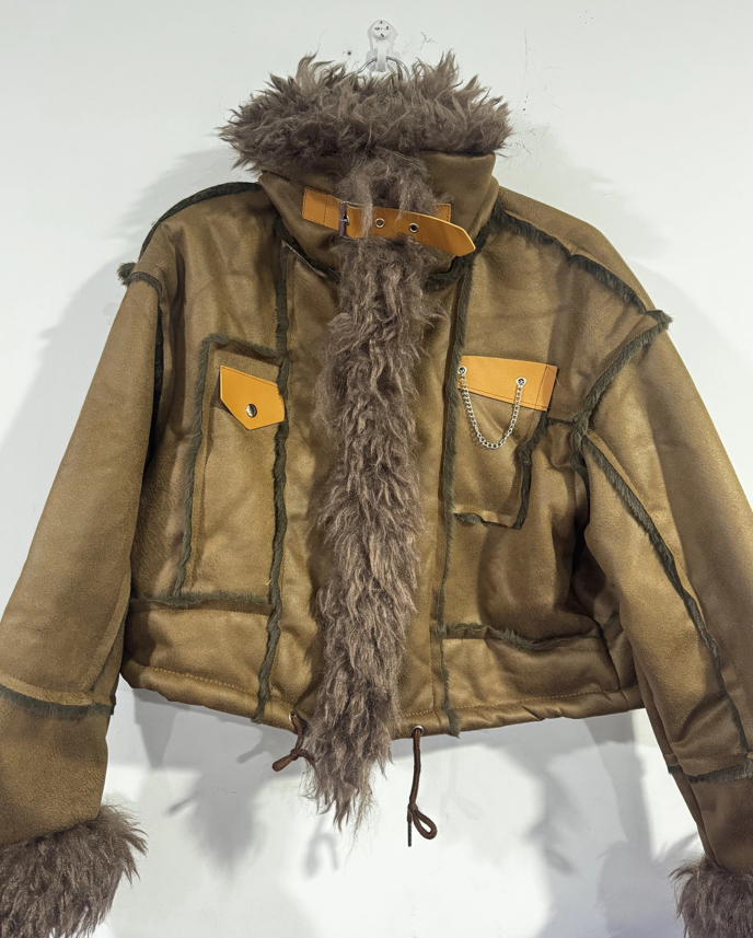 Retro Olive Green Lambskin Coat