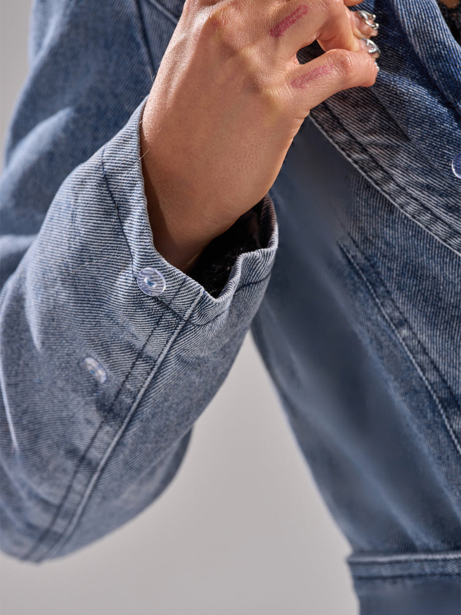 Wide Faux Fur Collar Denim Trench（Free shipping）