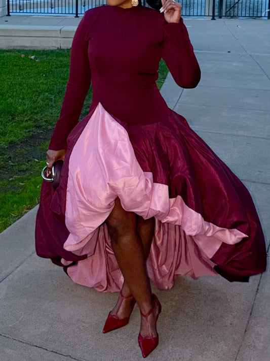 Asymmetric Hem Patchwork Elegant Dress Gown