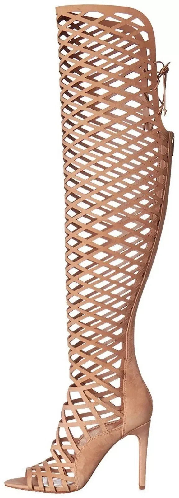 Brown Leather Over-the-knee Openwork Boots