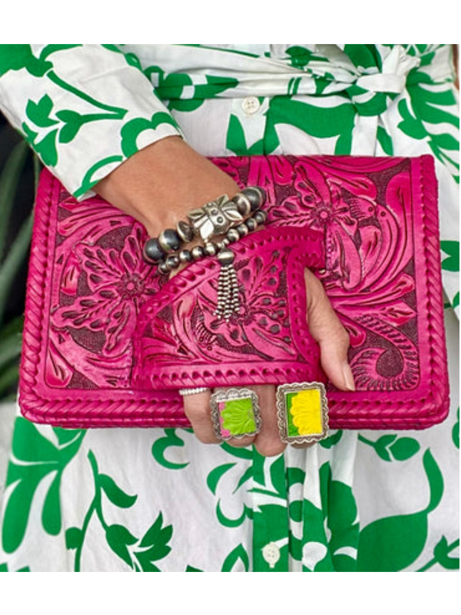 Floral Leather Glover Handle Bag